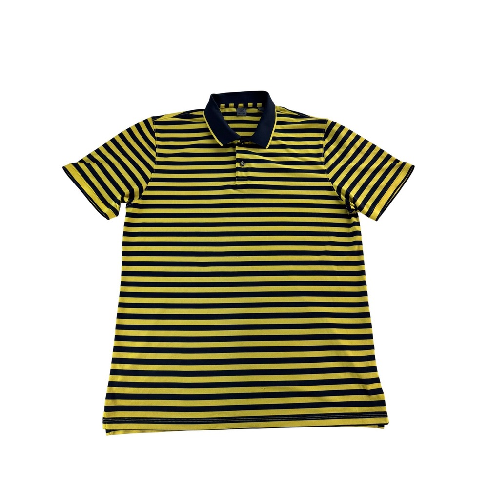 G/Fore‎ Mens Large Yellow & Black Stripe Golf Polo Shirt Short Sleeve Collar L